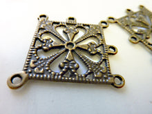 Load image into Gallery viewer, Antique Brass Filigree Connector, Multi Strand Jewelry Supplies, Lot of 2