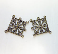 Load image into Gallery viewer, Antique Brass Filigree Connector, Multi Strand Jewelry Supplies, Lot of 2
