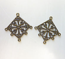 Load image into Gallery viewer, Antique Brass Filigree Connector, Multi Strand Jewelry Supplies, Lot of 2