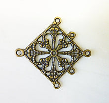 Load image into Gallery viewer, Antique Brass Filigree Connector, Multi Strand Jewelry Supplies, Lot of 2