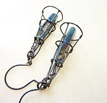 Load image into Gallery viewer, Caged Blue Titanium Quartz Crystal Point Earrings