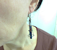 Load image into Gallery viewer, Caged Blue Titanium Quartz Crystal Point Earrings