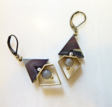 Load image into Gallery viewer, Deco Diamond Earrings, Hematite Arrow and Brass Earrings