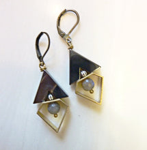 Load image into Gallery viewer, Deco Diamond Earrings, Hematite Arrow and Brass Earrings
