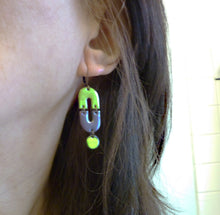 Load image into Gallery viewer, Double U Earrings, Copper Glass Enamel