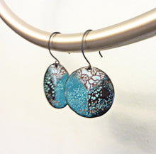 Load image into Gallery viewer, Triplex Black and Blue Floral Enamel Earrings,OOAK