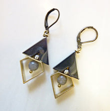 Load image into Gallery viewer, Deco Diamond Earrings, Hematite Arrow and Brass Earrings