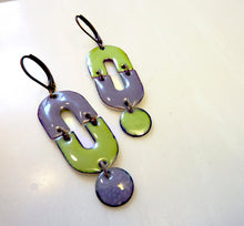 Load image into Gallery viewer, Double U Earrings, Copper Glass Enamel