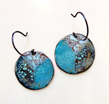 Load image into Gallery viewer, Triplex Black and Blue Floral Enamel Earrings,OOAK