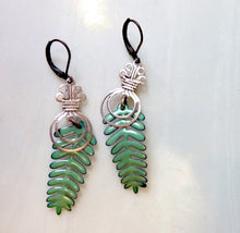 Load image into Gallery viewer, Enamel Leaf Earrings, Evergreen Tree Earrings, Vintage Copper