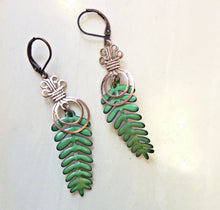 Load image into Gallery viewer, Enamel Leaf Earrings, Evergreen Tree Earrings, Vintage Copper