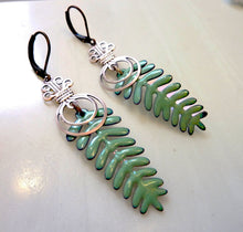 Load image into Gallery viewer, Enamel Leaf Earrings, Evergreen Tree Earrings, Vintage Copper