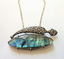 Load image into Gallery viewer, Labradorite Sword Necklace, Prong Set Sterling Silver