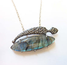 Load image into Gallery viewer, Labradorite Sword Necklace, Prong Set Sterling Silver