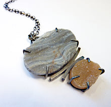 Load image into Gallery viewer, Double Druzy, Chalcedony Concha Agate Druzy, Orange Sun Druzy Quartz, Desert Sands Necklace