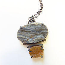 Load image into Gallery viewer, Double Druzy, Chalcedony Concha Agate Druzy, Orange Sun Druzy Quartz, Desert Sands Necklace