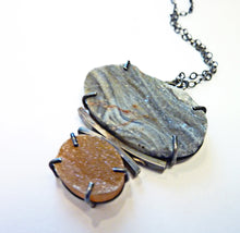Load image into Gallery viewer, Double Druzy, Chalcedony Concha Agate Druzy, Orange Sun Druzy Quartz, Desert Sands Necklace
