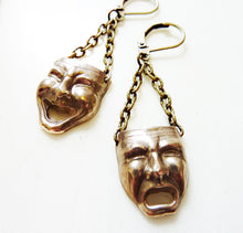 Load image into Gallery viewer, Comedy Tragedy Earrings, Bronze or Sterling Silver Theater Masks