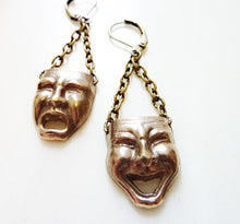 Load image into Gallery viewer, Comedy Tragedy Earrings, Bronze or Sterling Silver Theater Masks