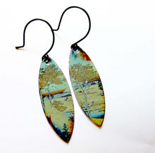 Load image into Gallery viewer, Japanese Landscape Earrings, Copper Glass Enamel