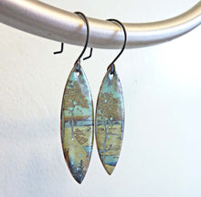 Load image into Gallery viewer, Japanese Landscape Earrings, Copper Glass Enamel