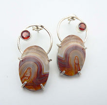 Load image into Gallery viewer, Laguna Lace Agate and Garnet Hoop Earrings