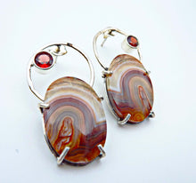 Load image into Gallery viewer, Laguna Lace Agate and Garnet Hoop Earrings