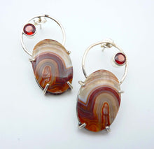 Load image into Gallery viewer, Laguna Lace Agate and Garnet Hoop Earrings