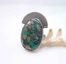 Load image into Gallery viewer, Malachite Pyrite Halo Ring, Size 8