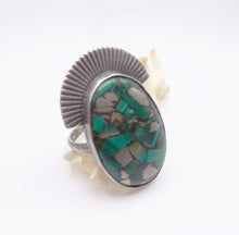 Load image into Gallery viewer, Malachite Pyrite Halo Ring, Size 8