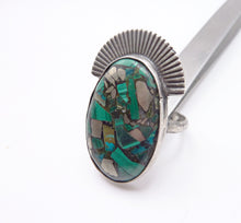 Load image into Gallery viewer, Malachite Pyrite Halo Ring, Size 8