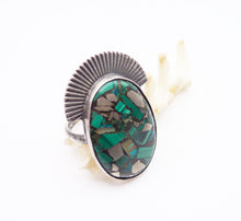 Load image into Gallery viewer, Malachite Pyrite Halo Ring, Size 8