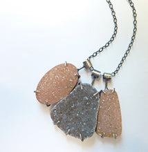 Load image into Gallery viewer, Triple Druzy Necklace, Statement Drusy Gemstone Pendant