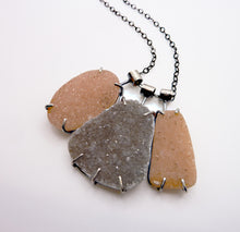 Load image into Gallery viewer, Triple Druzy Necklace, Statement Drusy Gemstone Pendant