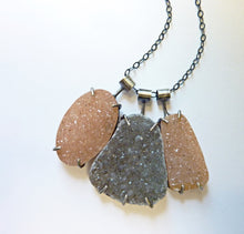 Load image into Gallery viewer, Triple Druzy Necklace, Statement Drusy Gemstone Pendant