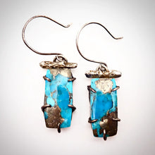 Load image into Gallery viewer, Turquoise and Pyrite Twig Earrings
