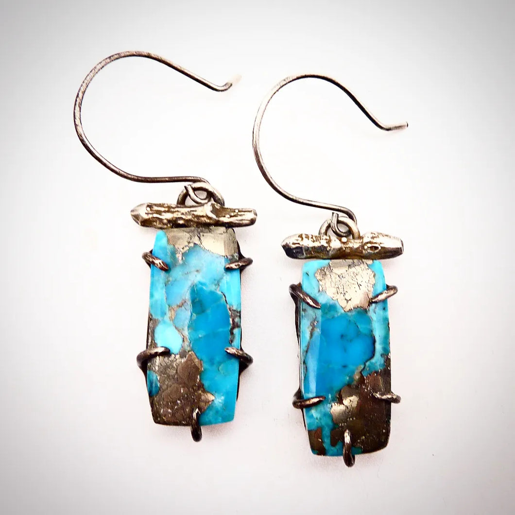 Turquoise and Pyrite Twig Earrings