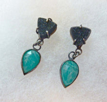 Load image into Gallery viewer, Amazonite Teardrop and Druzy Triangle Post Earrings
