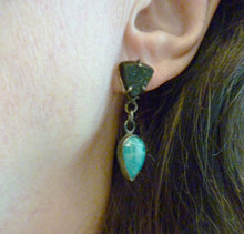 Load image into Gallery viewer, Amazonite Teardrop and Druzy Triangle Post Earrings
