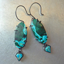 Load image into Gallery viewer, Tidepool Earrings, Azurite Malachite Earrings With Arizona Turquoise Diamonds
