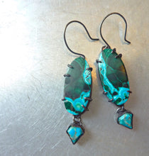 Load image into Gallery viewer, Tidepool Earrings, Azurite Malachite Earrings With Arizona Turquoise Diamonds
