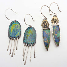 Load image into Gallery viewer, Pharaoh&#39;s Spear Earrings, Vintage Brass and Azurite-Malachite
