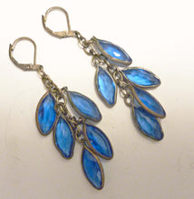 Load image into Gallery viewer, Cascading Leaves Earrings in Deep Blue Crystal
