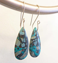 Load image into Gallery viewer, Chrysocholla Mosaic Teardrop Hoop Earrings
