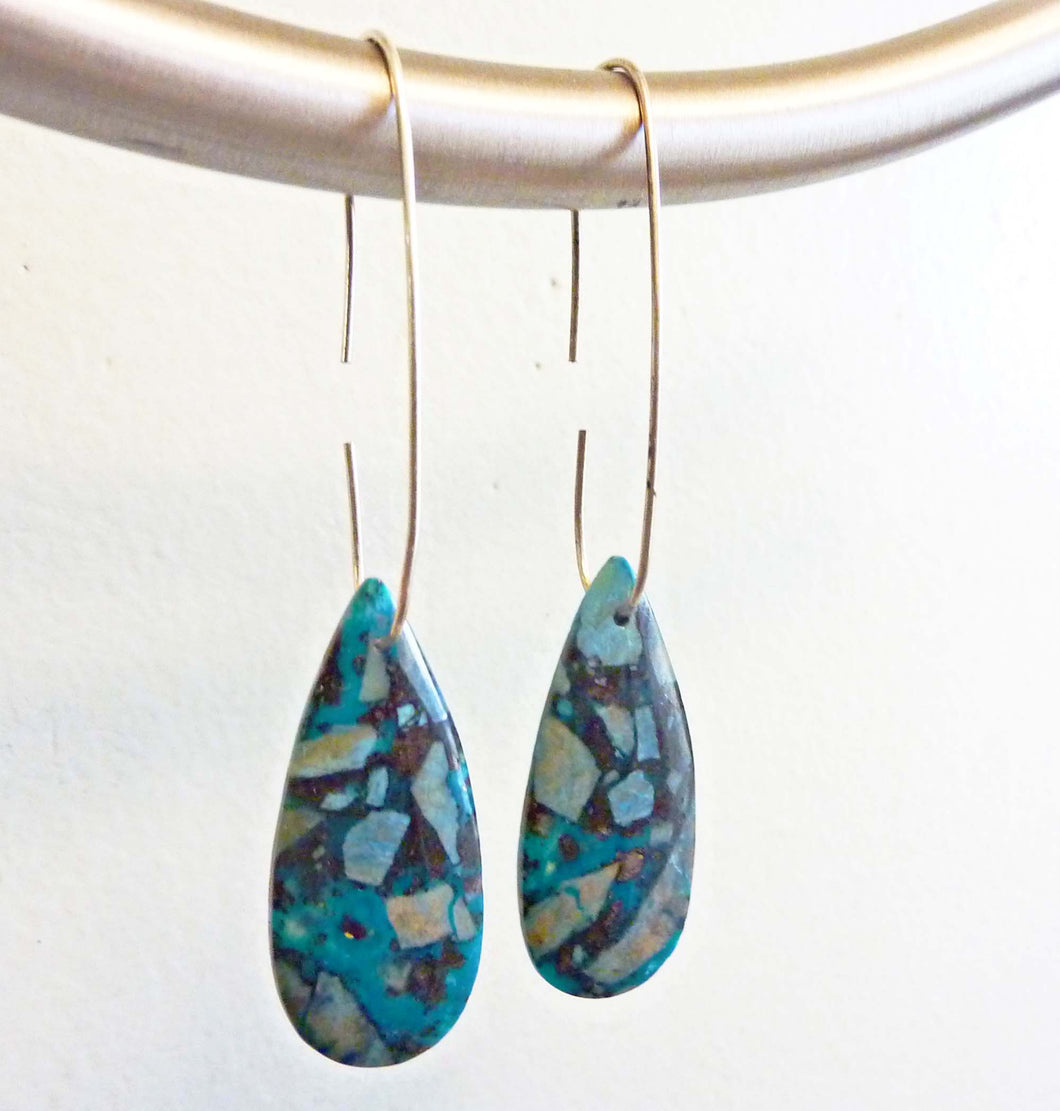 Chrysocholla Mosaic Teardrop Hoop Earrings