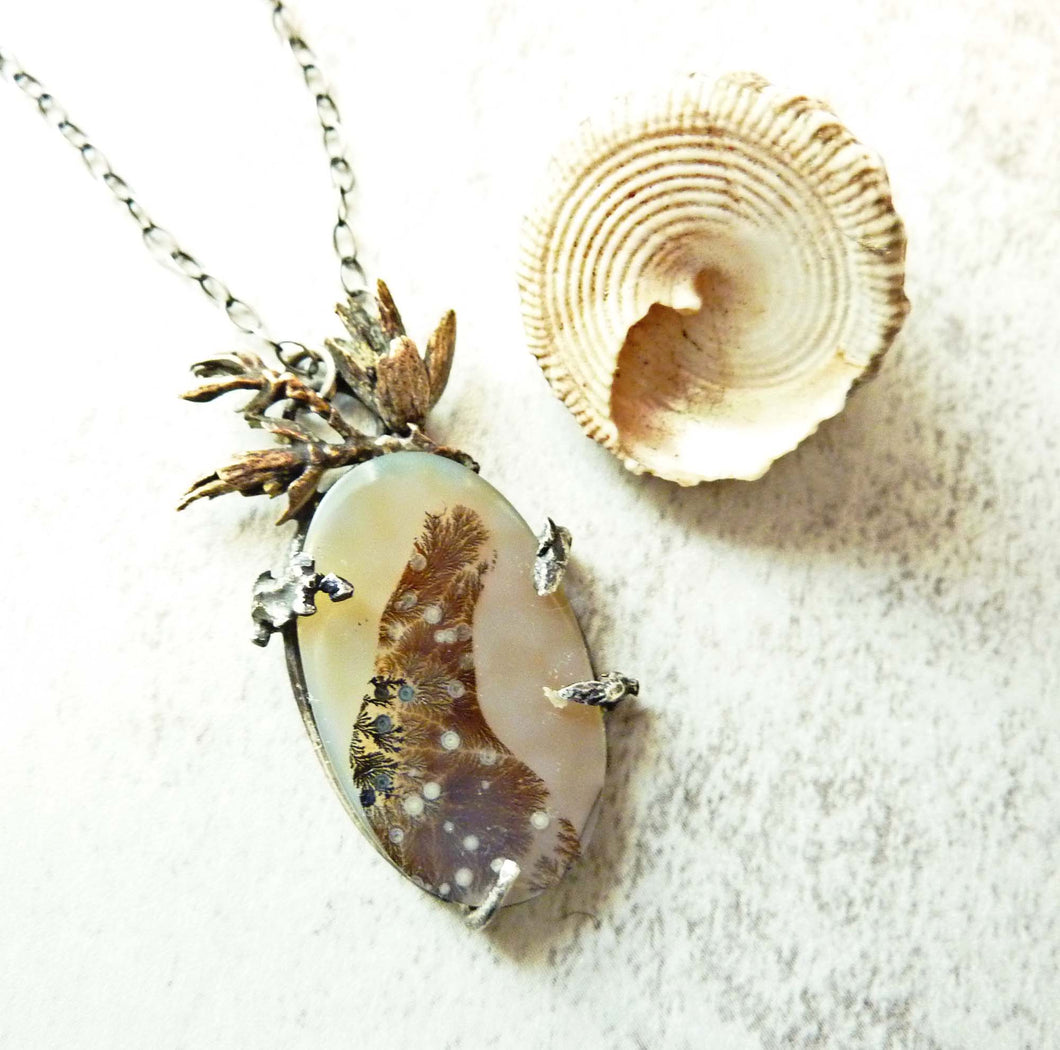 Dendritic Agate Wildflower Wing Pendant, One of A Kind