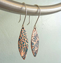 Load image into Gallery viewer, Midori Leaf Earrings, Copper Enamel Earrings, Champlevé Glass
