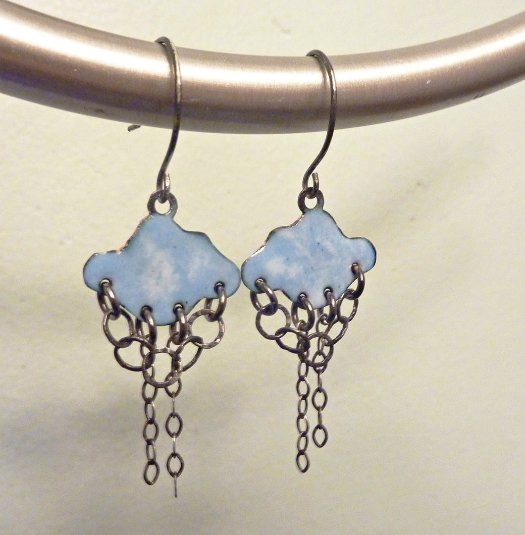 Rain Cloud Enamel and Sterling Silver Earrings