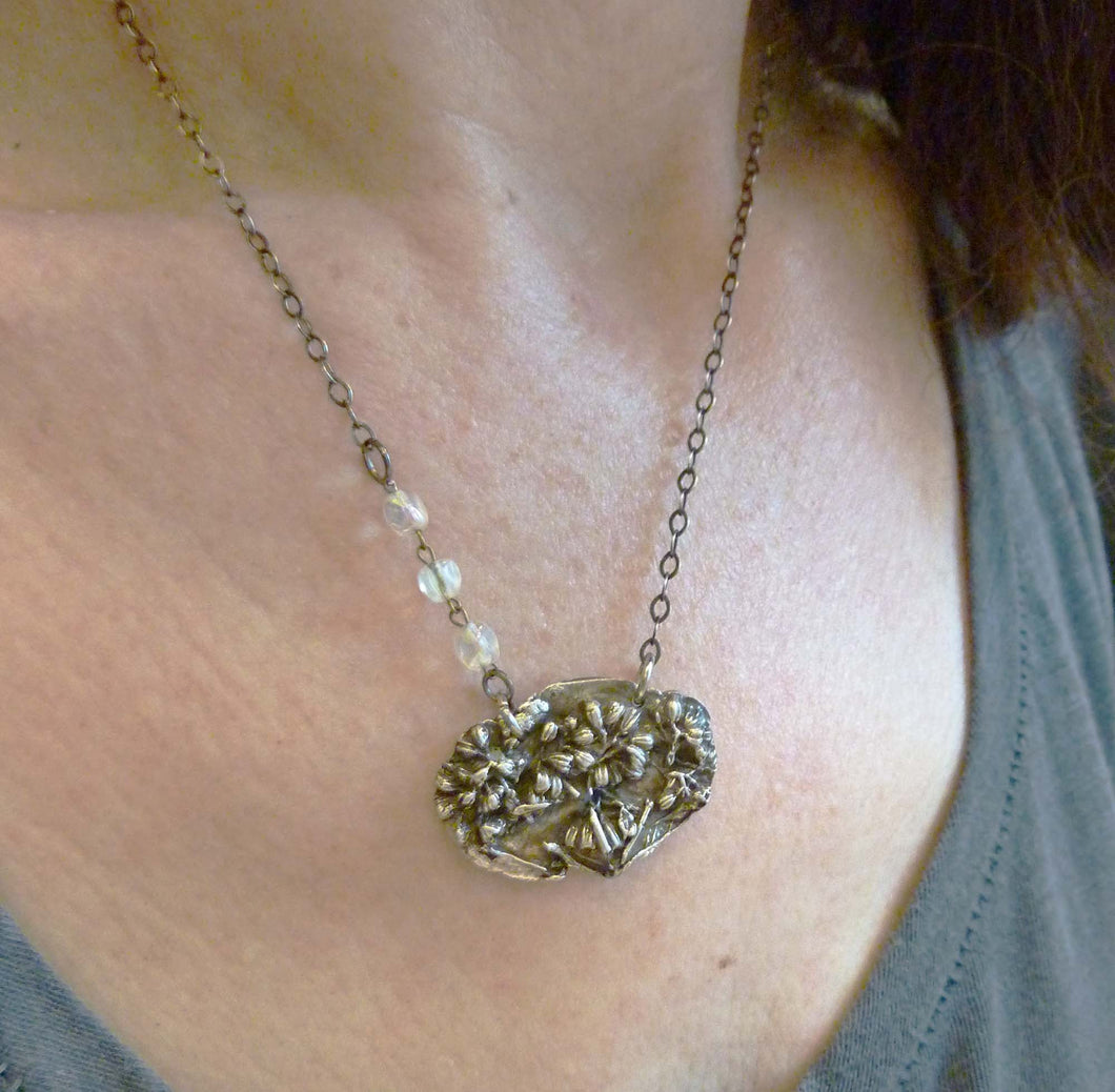 Flower Garden Pendant, Fine Silver