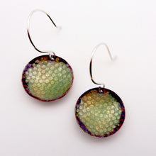 Load image into Gallery viewer, Snakeskin Enamel on Copper Earrings, Orange, Gold, Green
